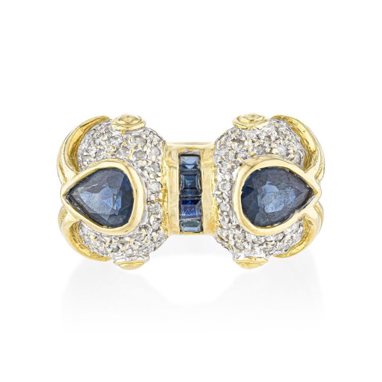 14k Gold Synthetic Sapphire and Diamond Ring