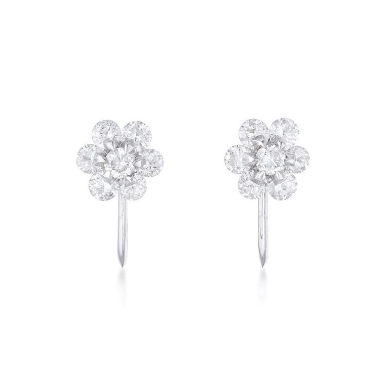 Platinum Diamond Cluster Earrings
