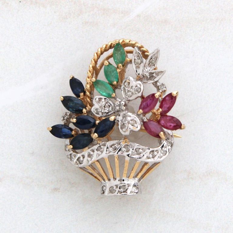 14k Yellow and White Gold Gemstone Pendant/Brooch