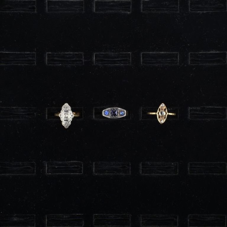 Three 18k and 14k Yellow Gold Gemstone Rings