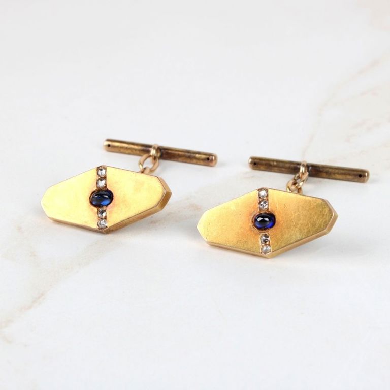 14k Yellow Gold Sapphire and Diamond Cufflinks