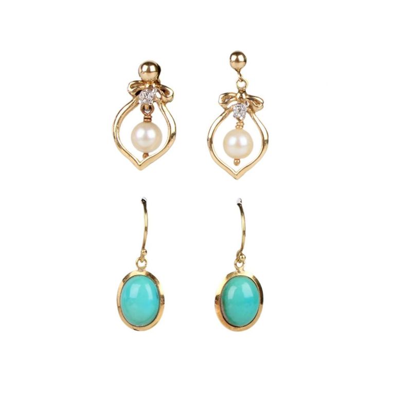 18k and 14k Yellow Gold Gemstone Earring Set