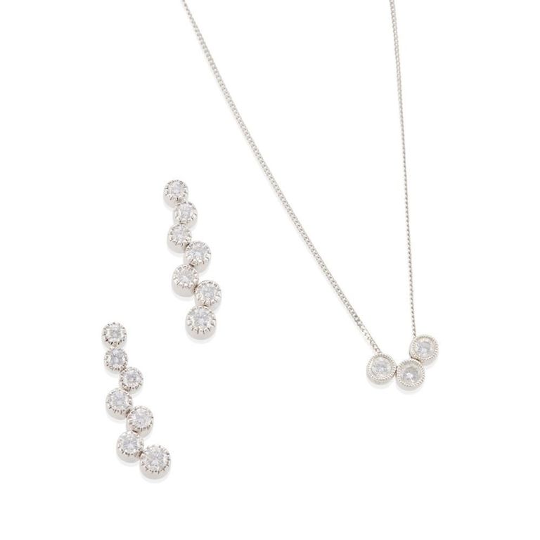 White Gold Diamond Necklace and Earrings