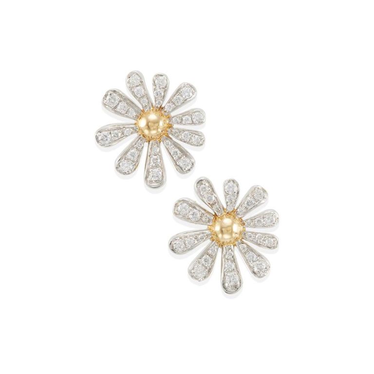 Platinum and 18k Gold Diamond Earclips