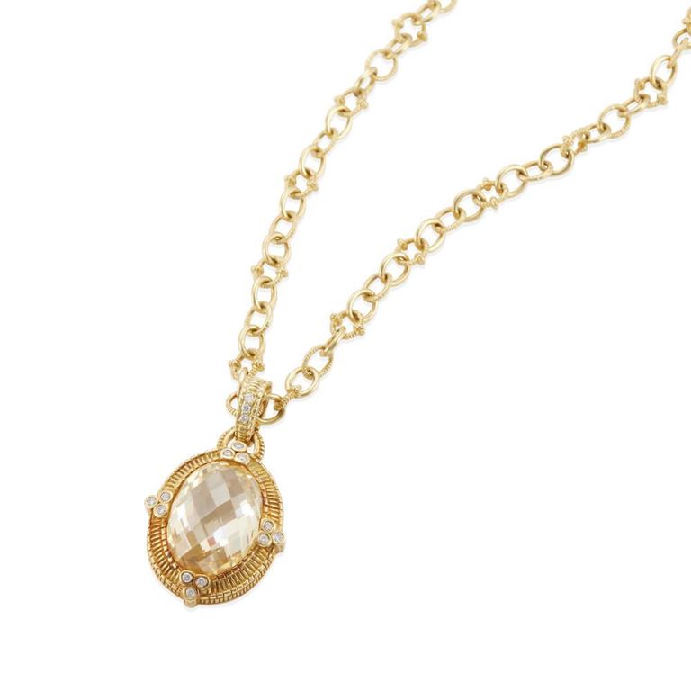 18k Gold Glass and Diamond Pendant Necklace