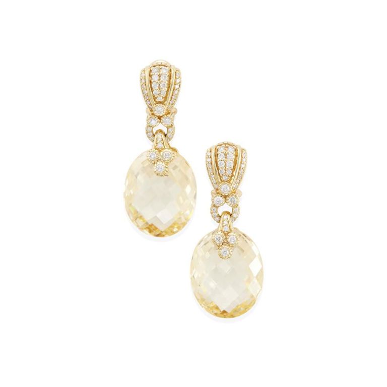 18k Gold Glass and Diamond Earrings