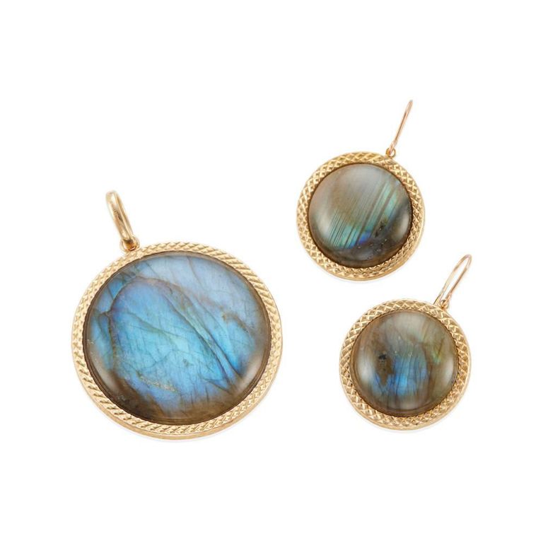 14k Gold and Labradorite Pendant and Earrings