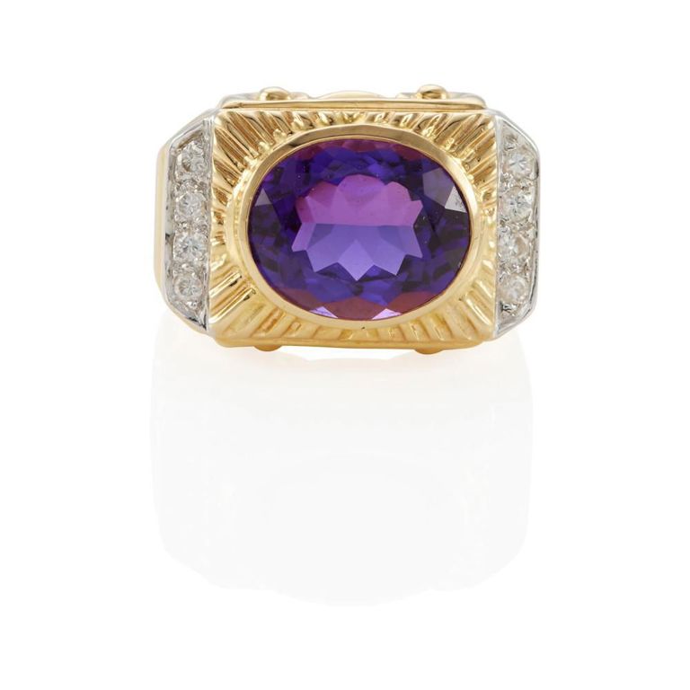18k Gold, Amethyst and Diamond Ring