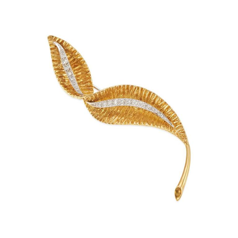 18k Gold and Diamond Leaf Brooch
