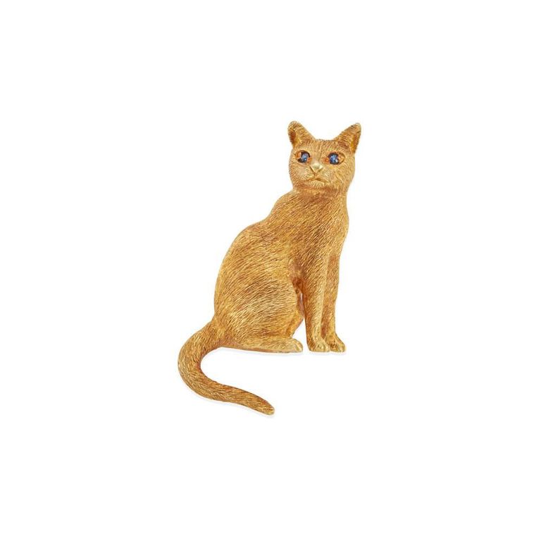 18k Gold Sapphire Cat Brooch