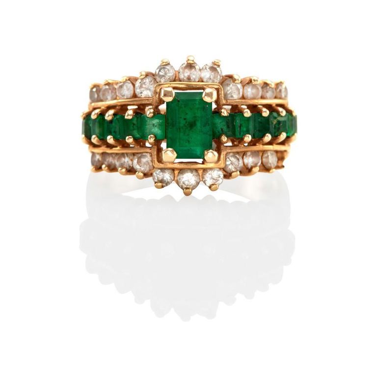 14k Gold Emerald and Diamond Ring