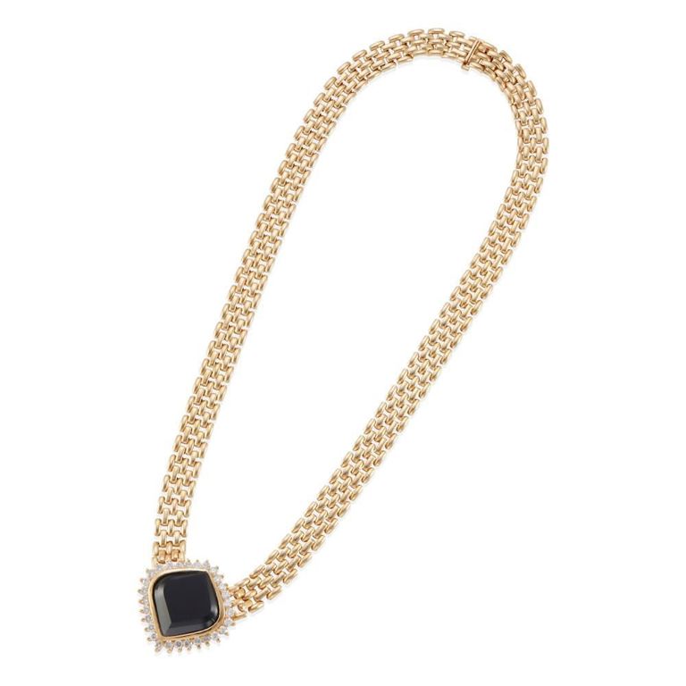 14k Yellow Gold Diamond and Onyx Necklace