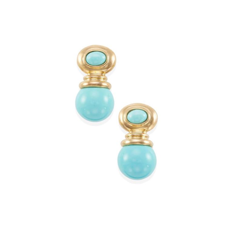 14k Yellow Gold Turquoise Clip Earrings