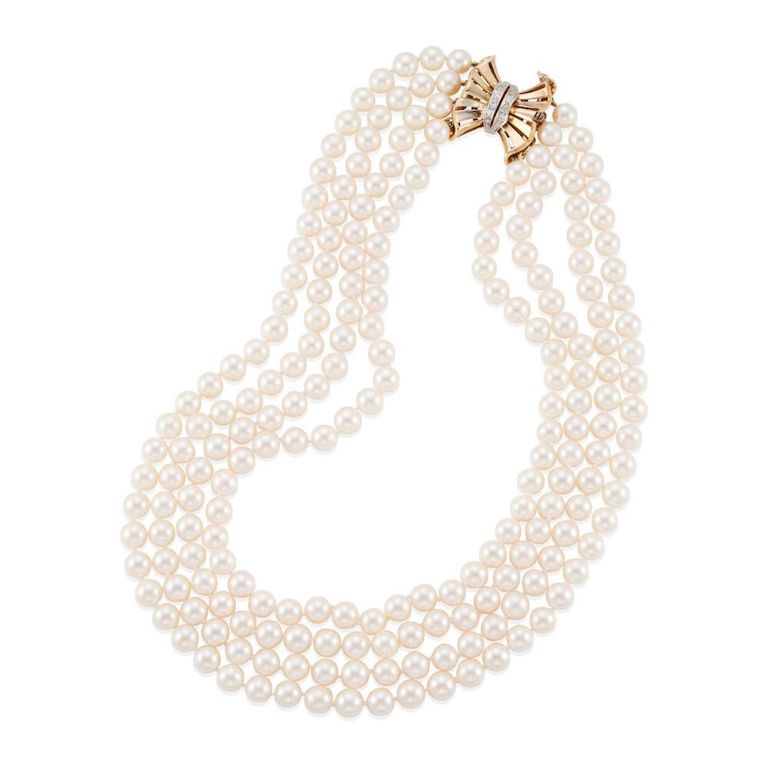 Cultured Pearl and Diamond Necklace