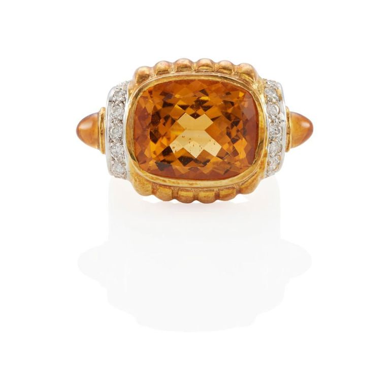 18k Yellow Gold Citrine and Diamond Ring