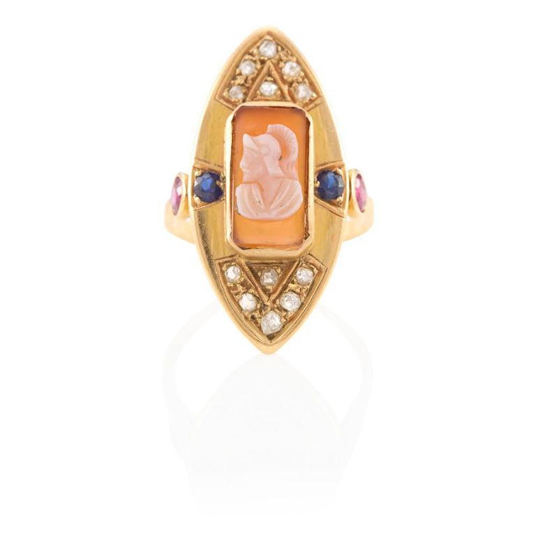 Sapphire, Ruby, Diamond and Cameo Ring