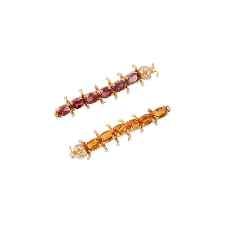 14k Yellow Gold Citrine, Garnet and Diamond Pins