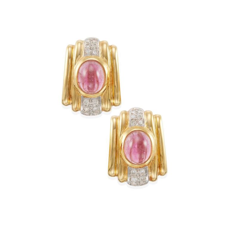 Pink Tourmaline and Diamond Earclips