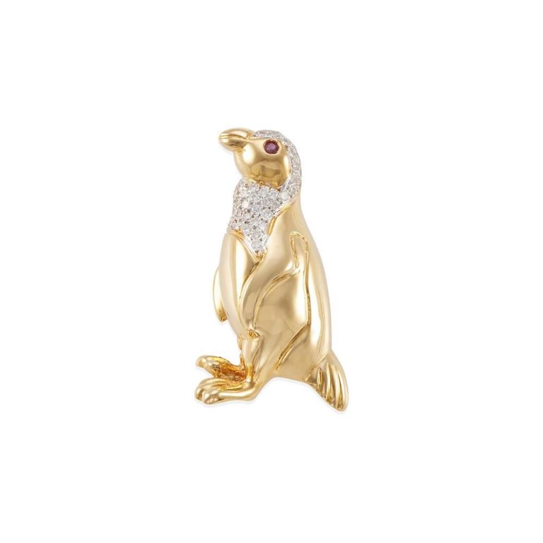 Diamond and Ruby Penguin Brooch