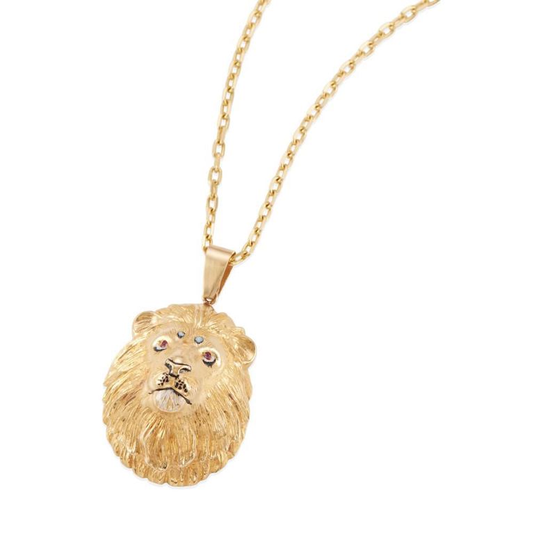 Ruby and Enamel Lion Pendant Necklace