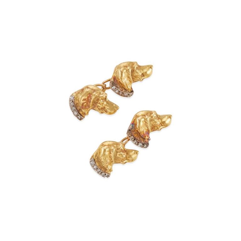 18k Two-Tone Gold Diamond Dog Cufflinks
