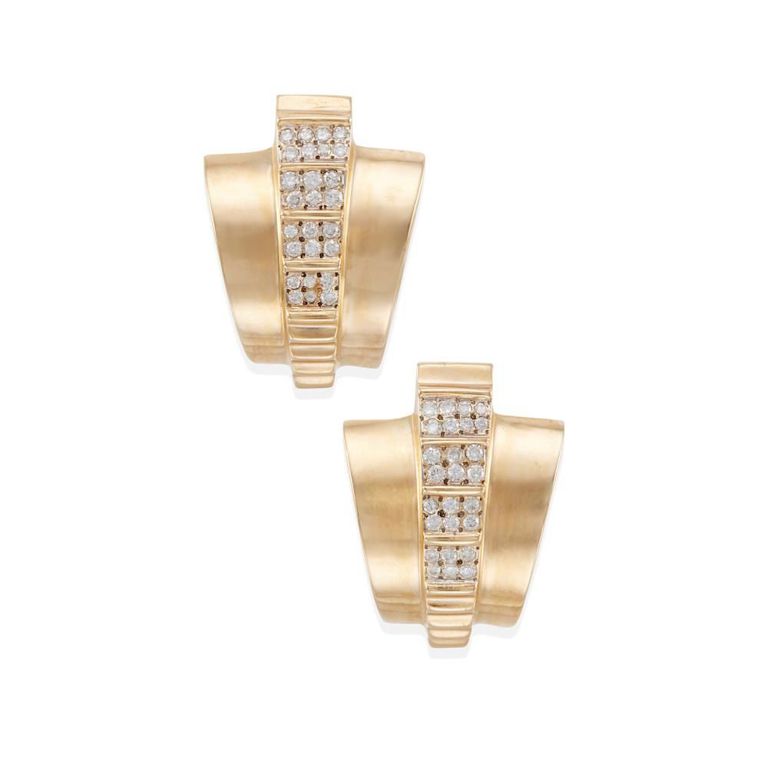 14k Yellow Gold Diamond Earclips