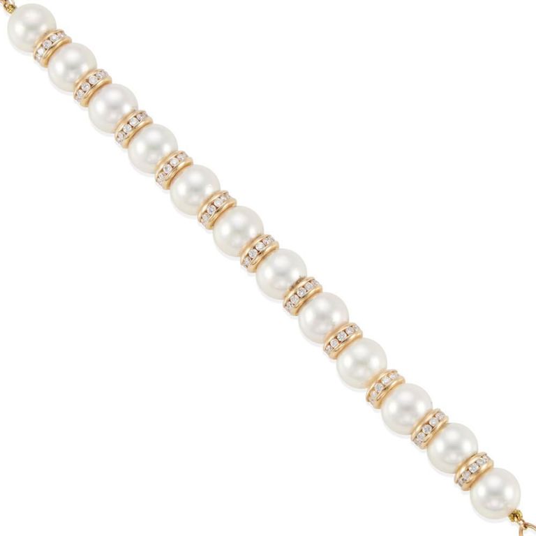 Cultured Pearl and Diamond Bracelet