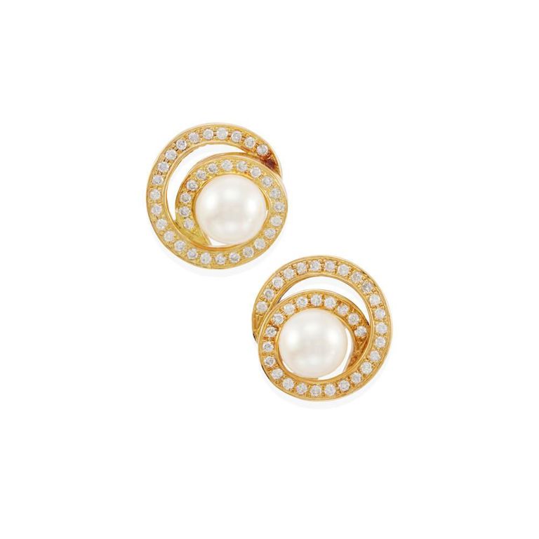 Cultured Pearl and Diamond Earclips