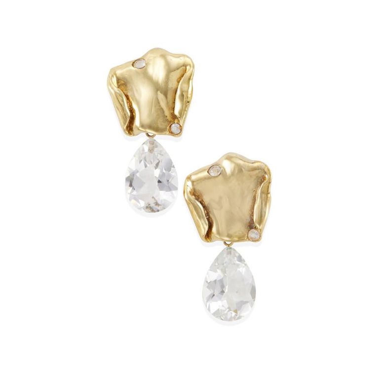 18k Gold White Topaz Earclips