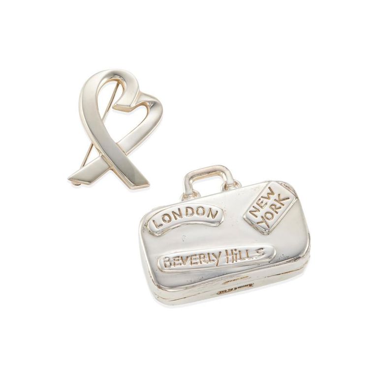 Silver Pill Box and Ribbon Brooch