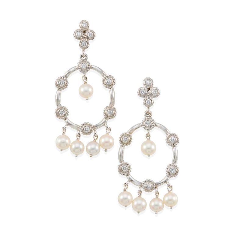 Cultured Pearl and Diamond Earrings