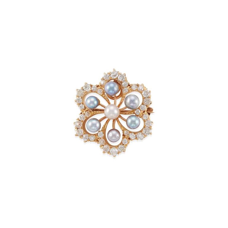 18k Gold Pearl and Diamond Brooch/Pendant