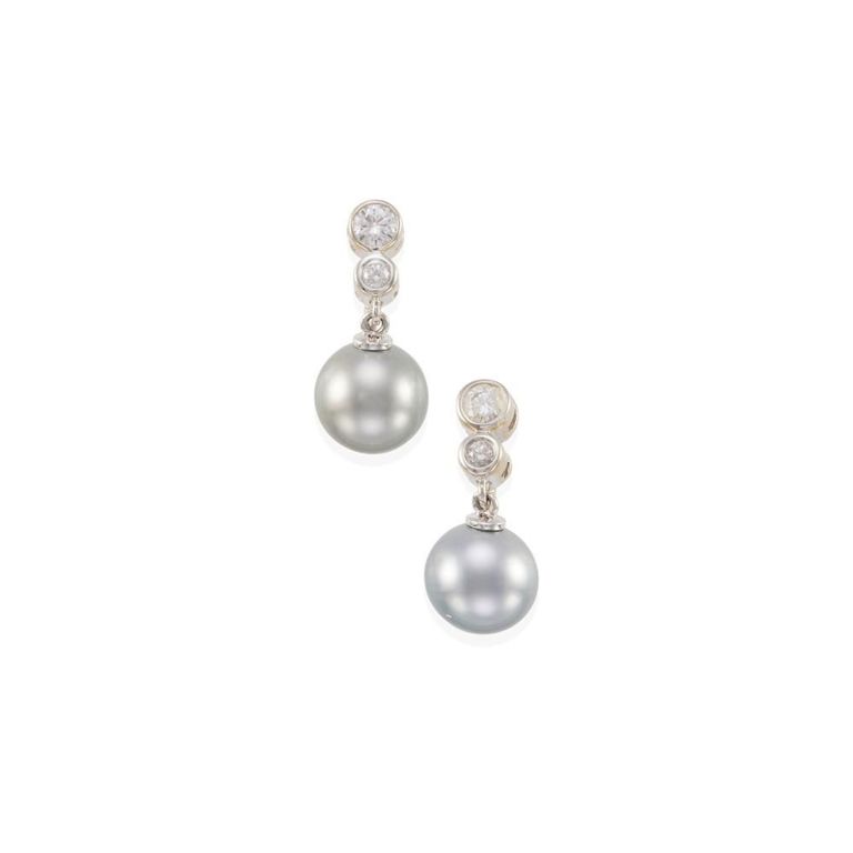 Cultured Pearl and Diamond Earclips