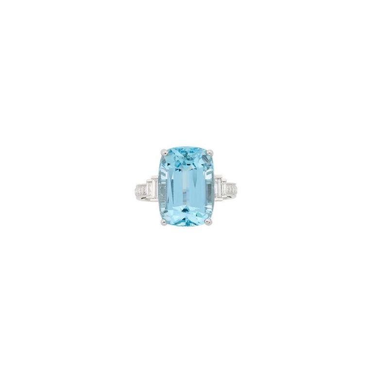 White Gold Aquamarine and Diamond Ring
