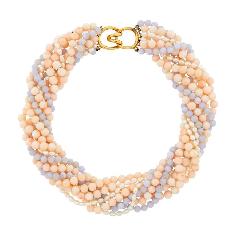 Angel Skin Coral and Agate Torsade Necklace