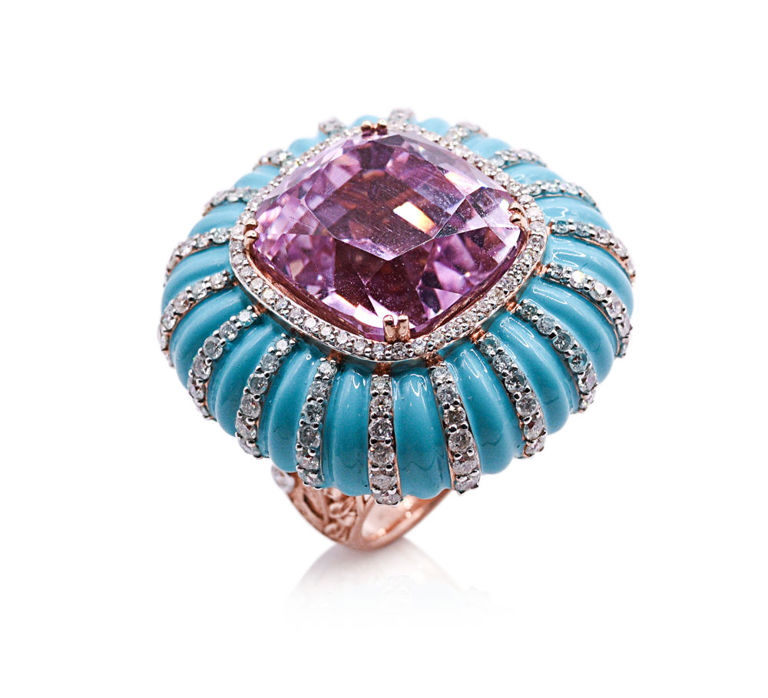 14k Rose Gold Kunzite and Diamond Ring