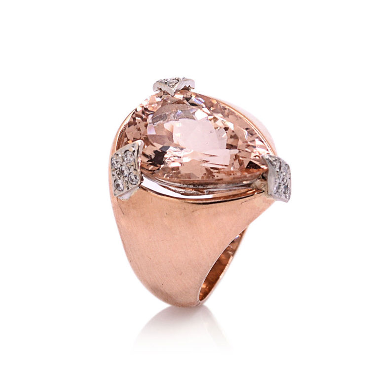 18k Rose Gold Morganite and Diamond Ring