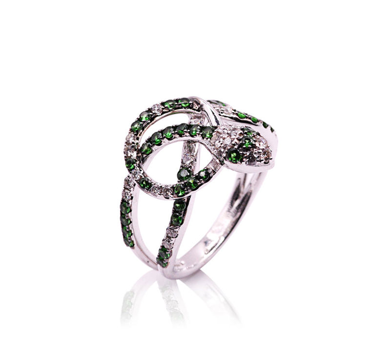 14k White Gold Tsavorite and Diamond Ring