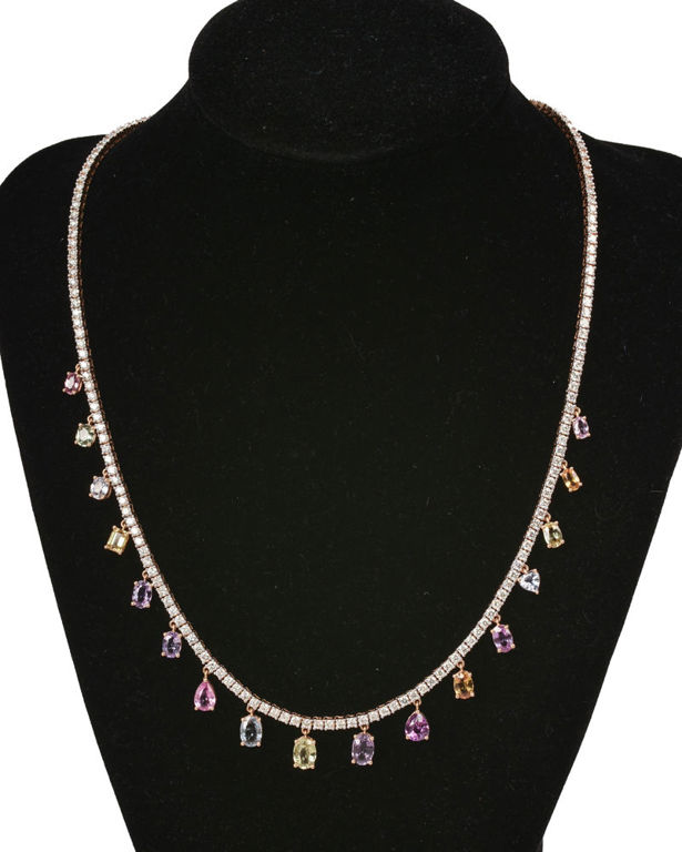 18k Gold Multi-Color Sapphire and Diamond Necklace