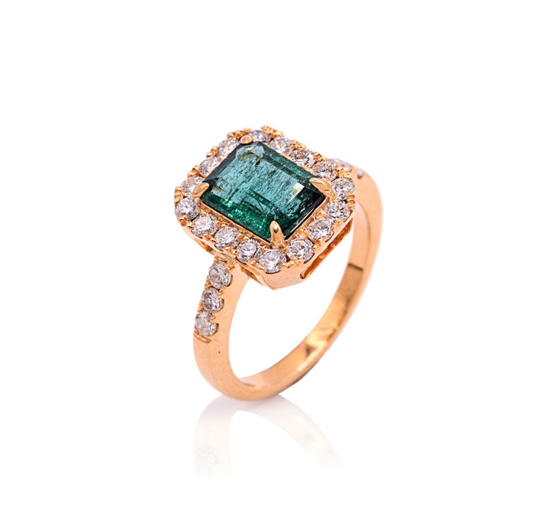 14k Yellow Gold Emerald and Diamond Ring