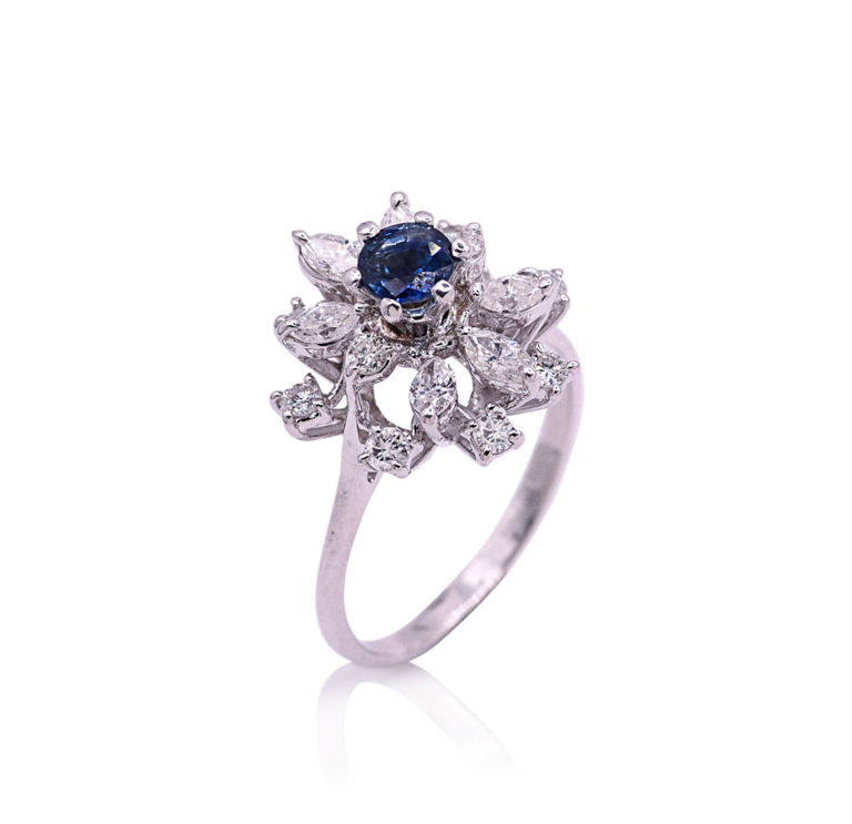 14k White Gold Sapphire and Diamond Ring