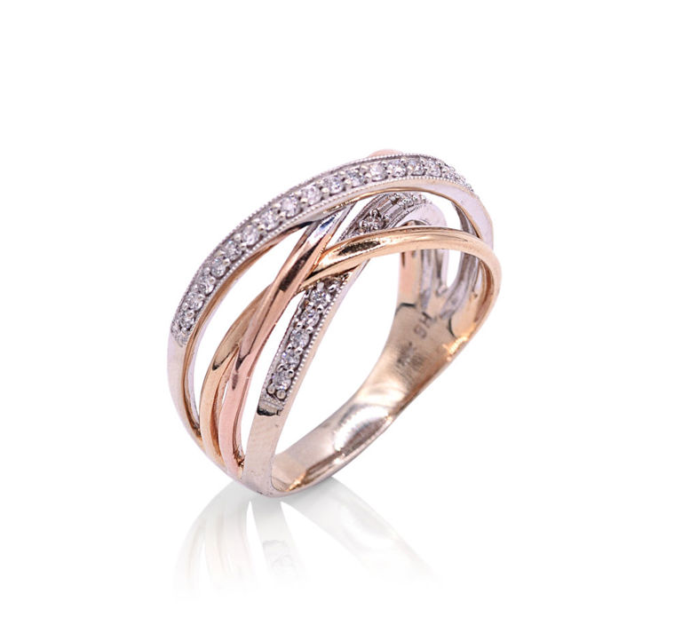 14k Tri-Tone Gold Diamond Ring