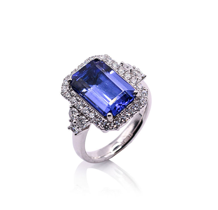 Platinum Tanzanite and Diamond Ring