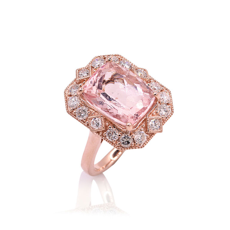 14k Rose Gold Morganite and Diamond Ring
