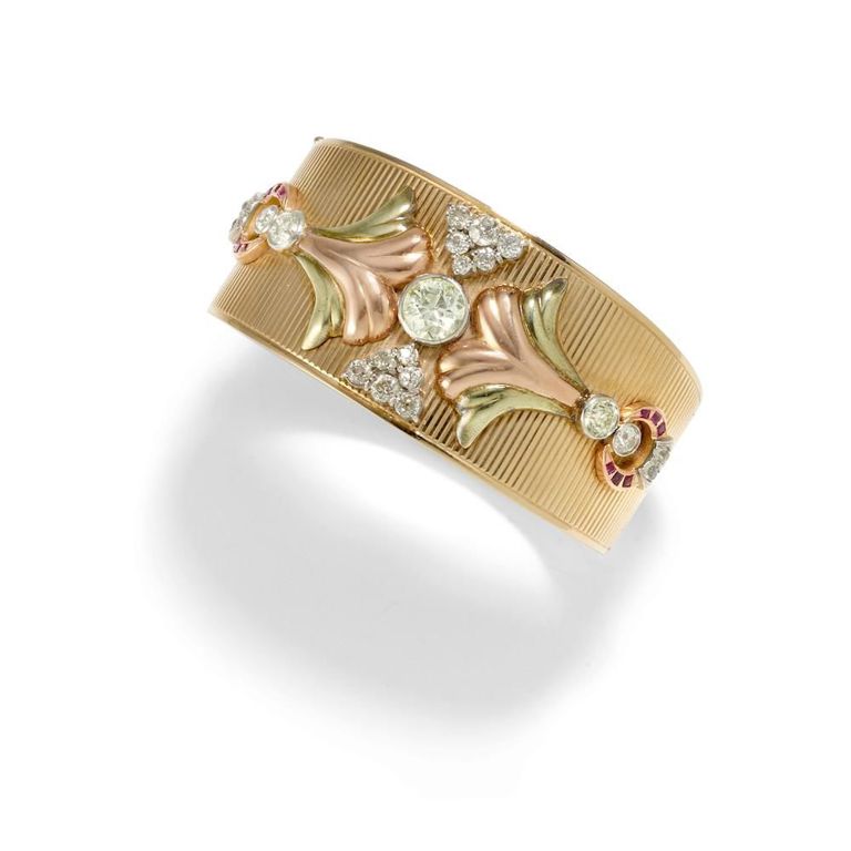 14k Tri-Color Gold Diamond and Ruby Bracelet