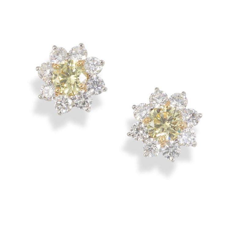 Platinum Fancy Yellow and White Diamond Earrings