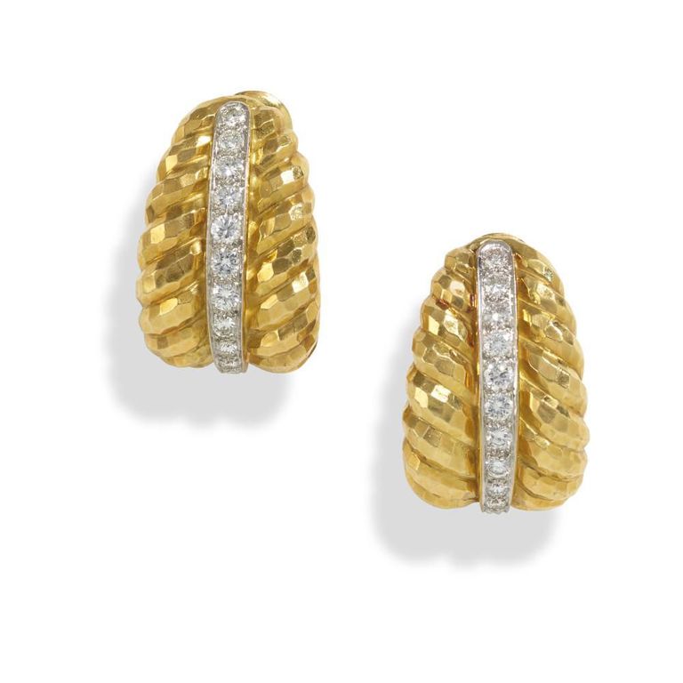 18k Gold and Platinum Diamond Earclips