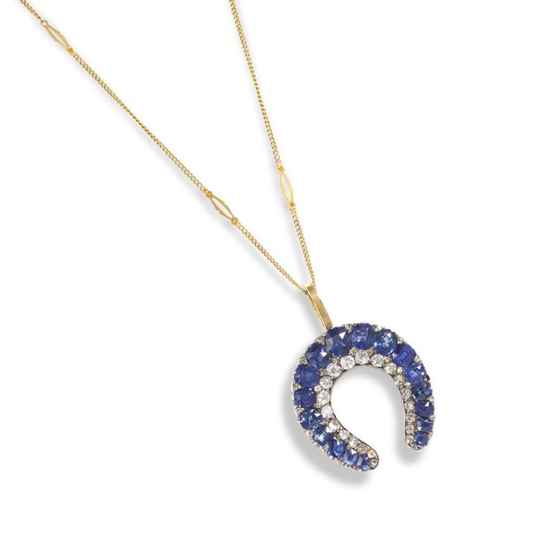 Gold Sapphire and Diamond Pendant Necklace