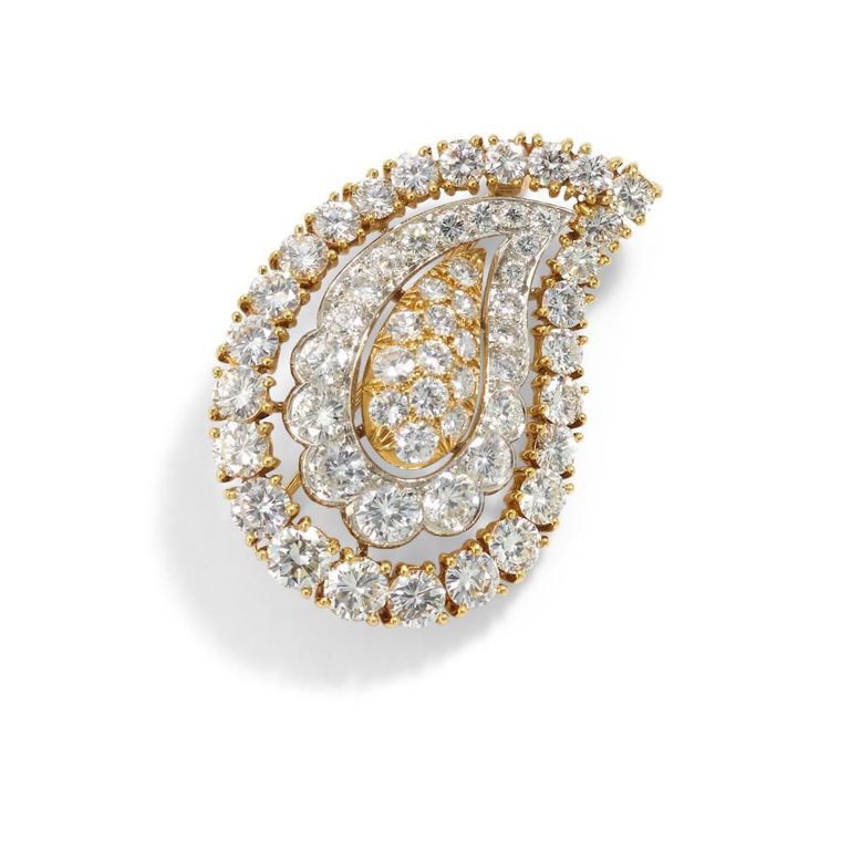 18k Gold and Platinum Diamond Brooch