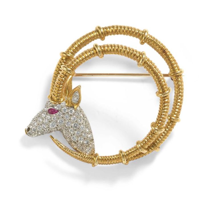 Platinum and 18k Gold "Ibex" Brooch